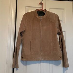Women’s Ruff Hewn tan suede leather full zip jacket XL front pockets. Lined